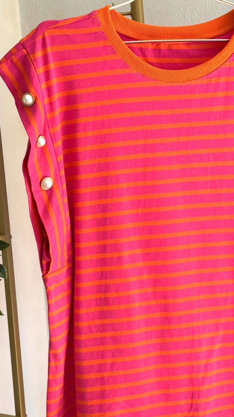 Mooie Roze en Oranje Gestreepte Tuniek T-Shirt • L/XL • TN281 – photo 2